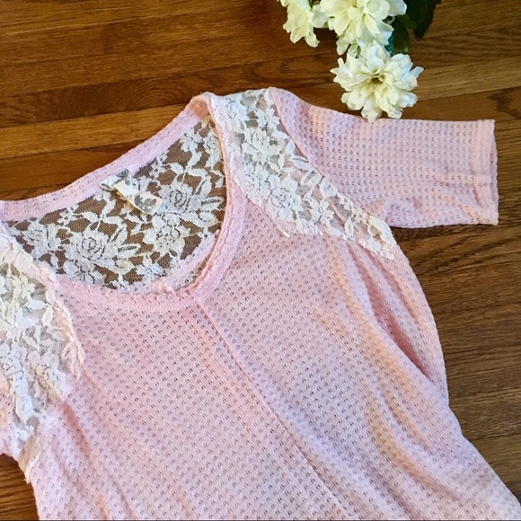 Blu Pepper Tops - SOLD Blu Pepper sheer pink lace high low sweater